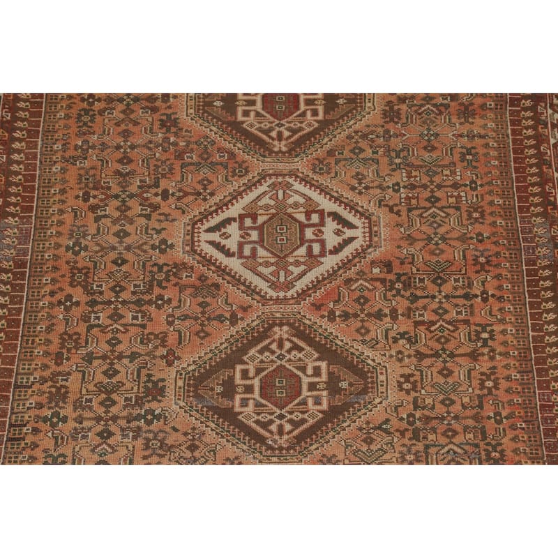 Tribal Qashqai Persian Vintage Area Rug Hand-Knotted Wool Carpet - 7'0"x 9'10"