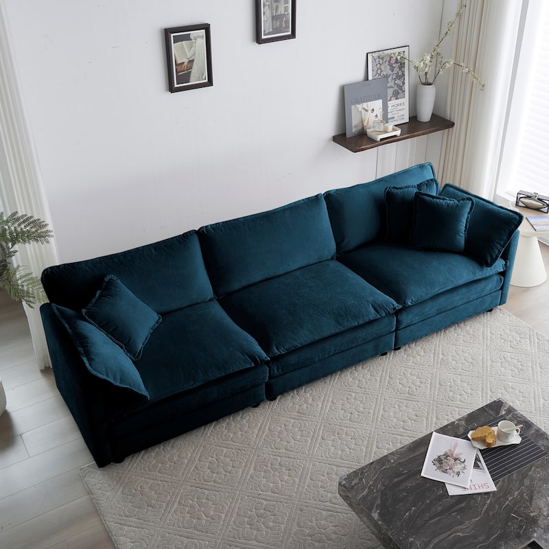GDFStudio - Thaddeus Three-Seater Chenille Modular Sofa with Arm and Toss Pillows