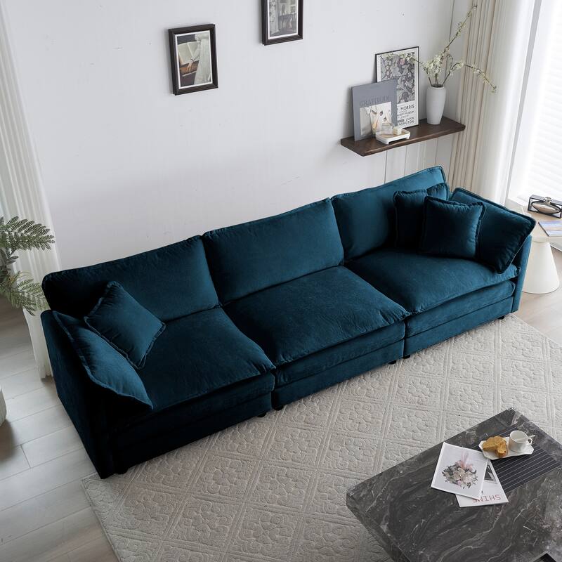 Modular Chenille U-Shape Sofa with Solid Wood Frame for Living or Guest Rooms
