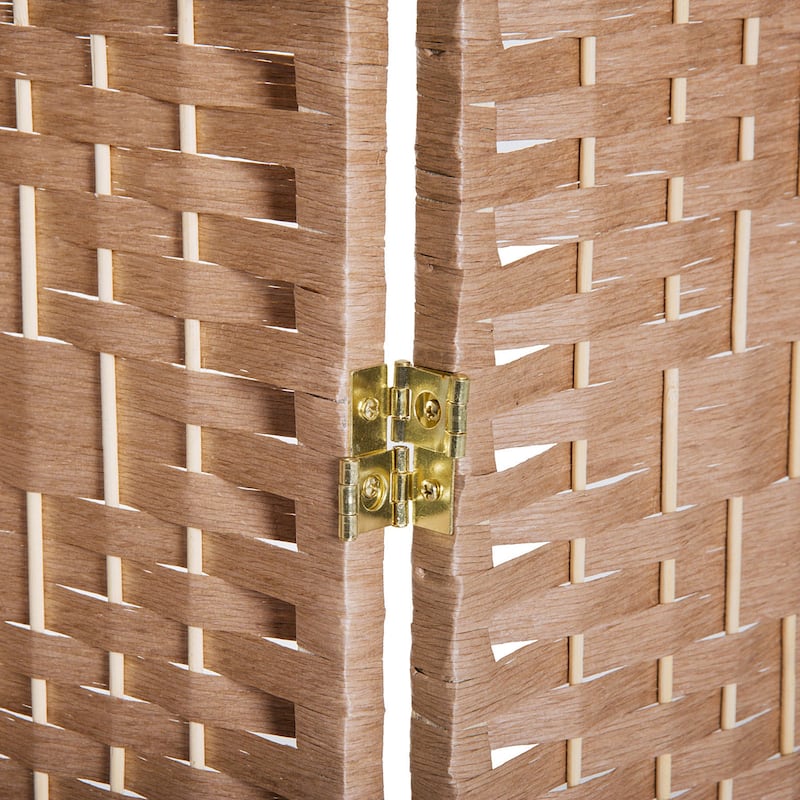 HomCom 6' Tall Wicker Weave Three Panel Room Divider Privacy Screen - Natural Blonde Wood