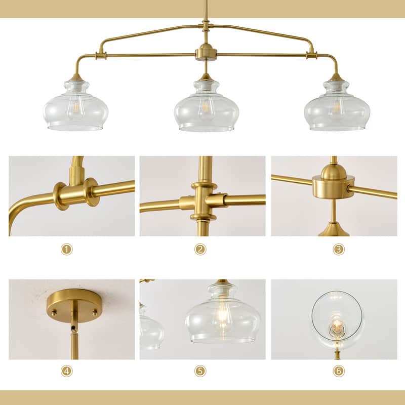 Modern Brass Chandelier Kitchen Island Pendant Light with Glass Shades