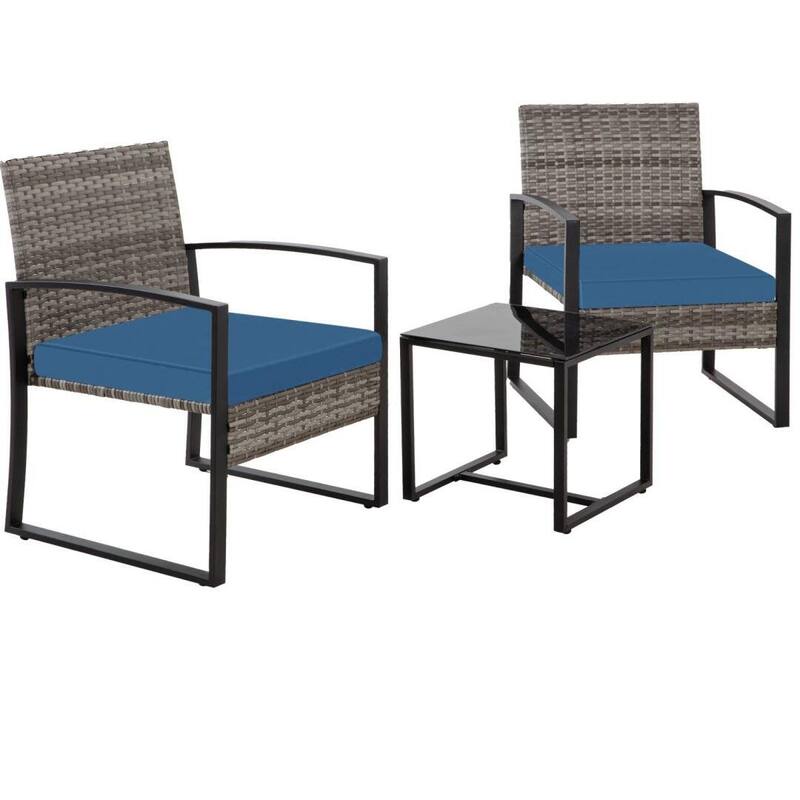 3-Piece Wicker Bistro Set, Outdoor Patio chairs with Coffee Table