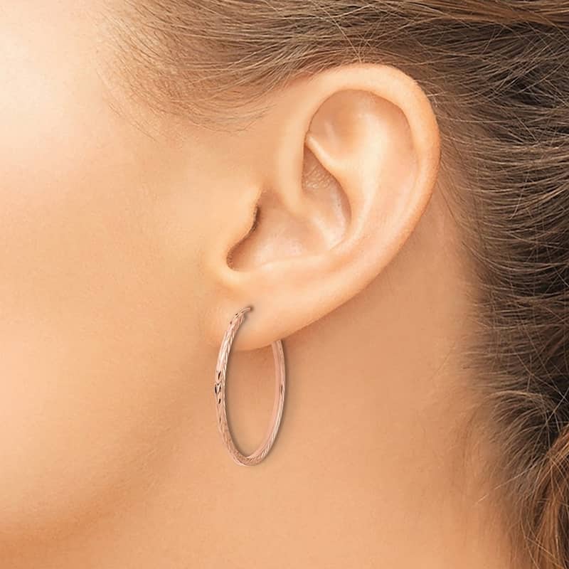 Curata 14k Rose Gold Sparkle Cut Square Tube Endless Hoop Earrings - 29.5x30mm Wide 1.5mm Thick