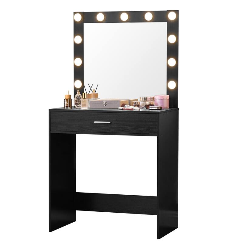 Dressing Vanity Desk with Drawer & Mirror with 3 Lighting Modes & Adjustable Brightness