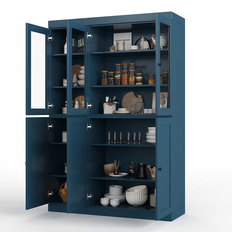 Palace Imports 100% Solid Wood 48.5" Pantry Cabinet with Clear Glass, Shaker Doors and Adjustable Shelves