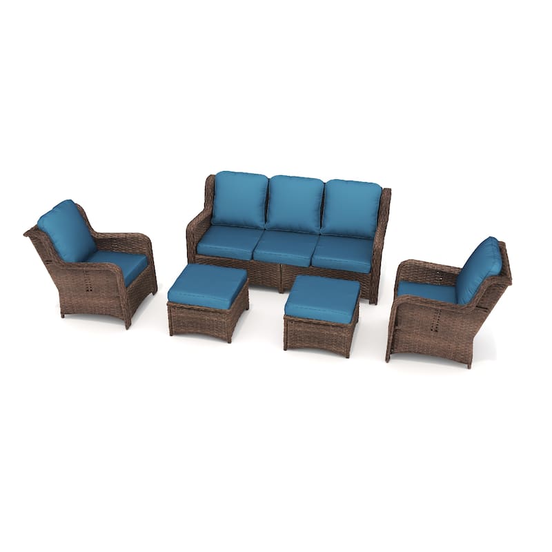 White Patio Furniture Set Rattan Outdoor Sectional Conversation Sets for Lawn, Balcony, Garden, Backyard