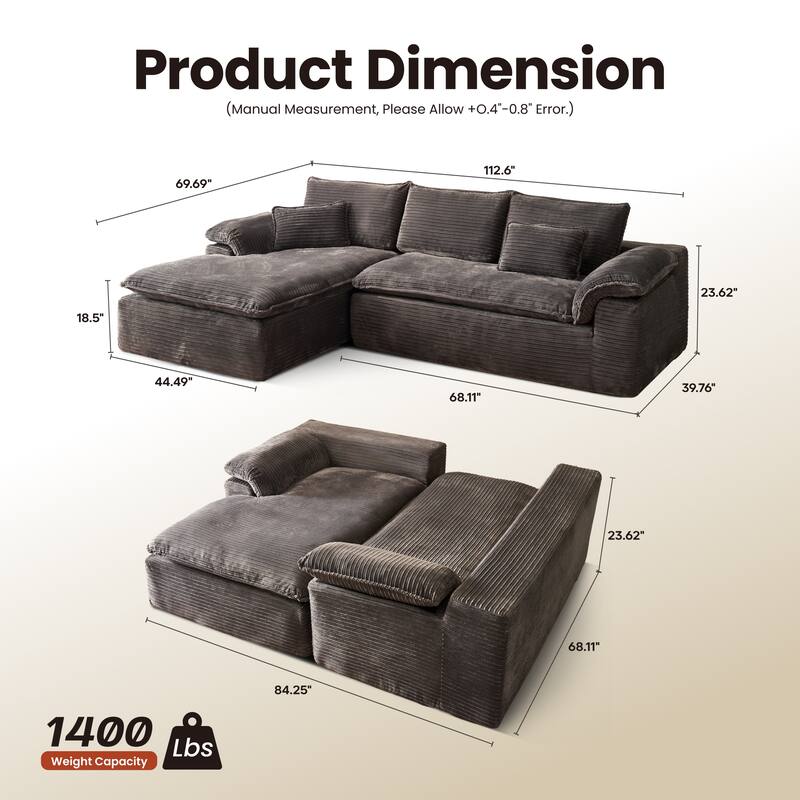 OVIOS L-Shaped Sofa with Dual-Tone Stripe Fabric​