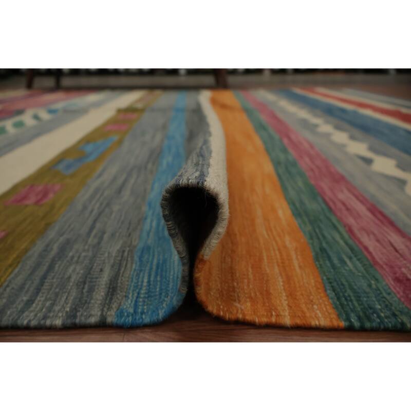 Hand Woven Oriental 100% Wool Carpet Southwestern Modern Multi-Colored Kilim Area Rug - 10' 9'' X 8' 0''