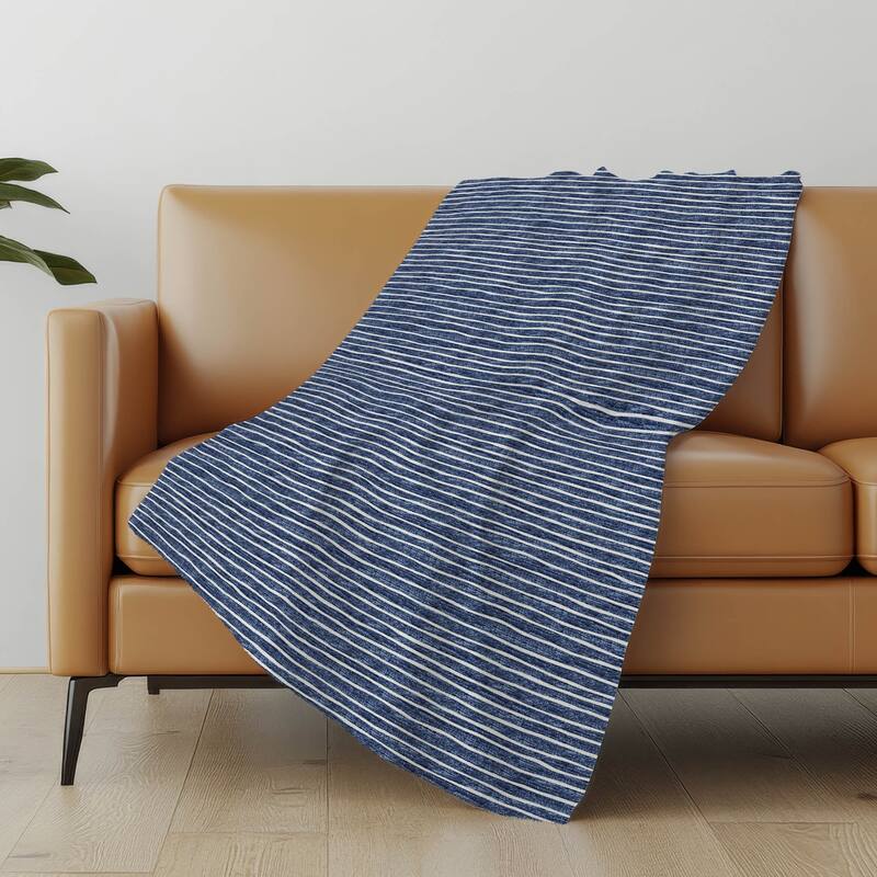 Premium Machine Washable ASB138 Subtle Stripe Sherpa Throw Blanket - Navy - 4'2" x 5'10"