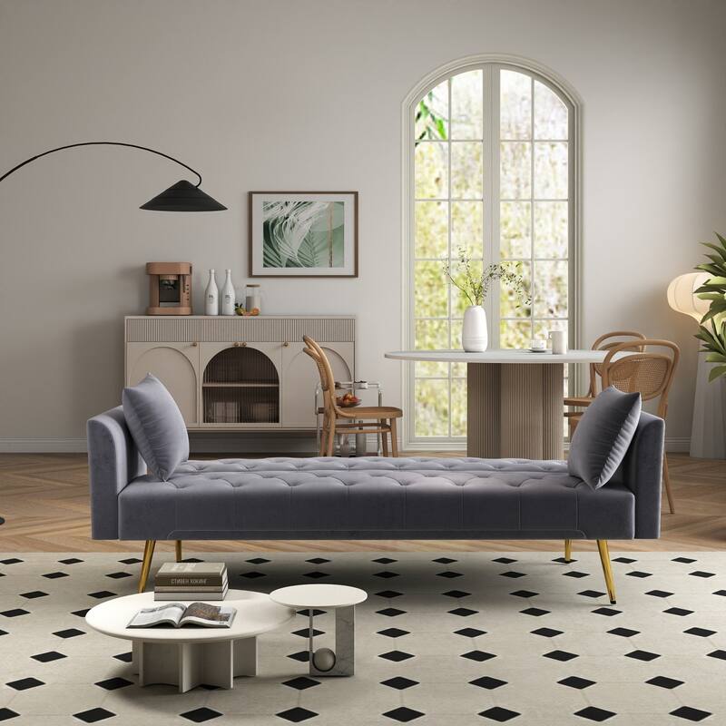 72" Modern Convertible Velvet Tufted Sofa with 2 Pillows