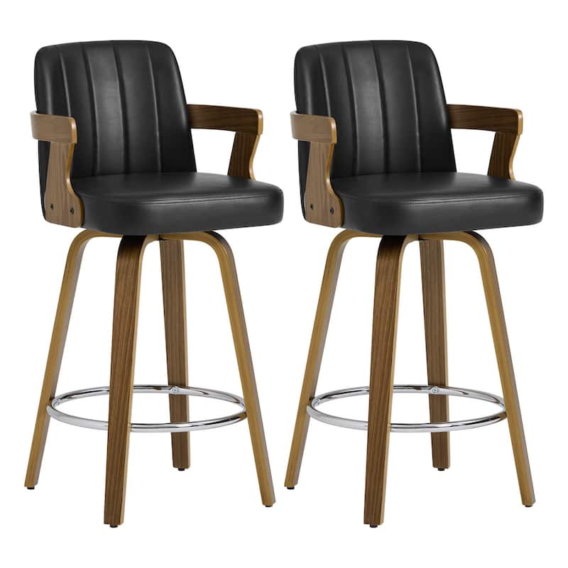 Upholstered Swivel Barstool with Arms and Bentwood Legs - 40.8"H x 18.9"W x 19.5"D/19.3"D