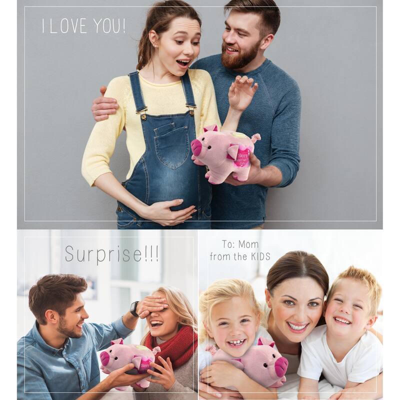 DolliBu Happy Mother’s Day Super Soft Pig Plush Bank with Pink Heart - 9 inches