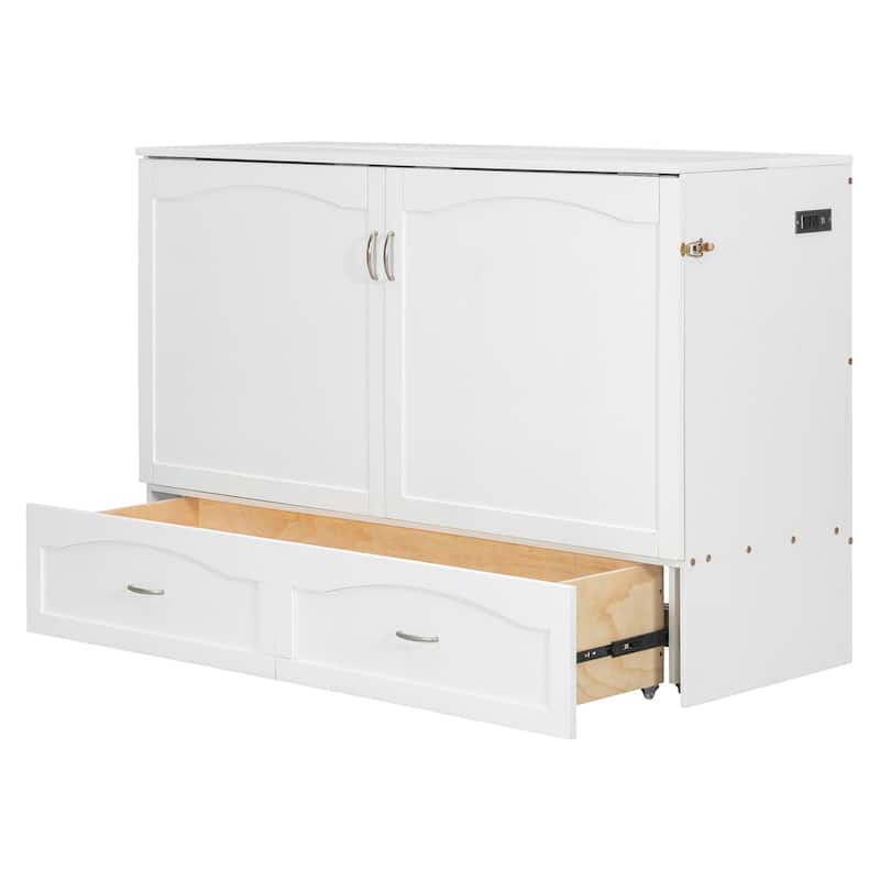 Roomfitters Queen Size Murphy Bed with Drawers and USB Ports, Space-Saving Wall Bed with Pulley Design