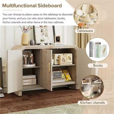 Curved Sideboard Console Table Adjustable Shelves Storage Cabinet