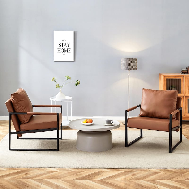 Set of 1 Classic PU Leather and Metal Frame Sofa -Ergonomically designed, a perfect blend of modern and industrial styles