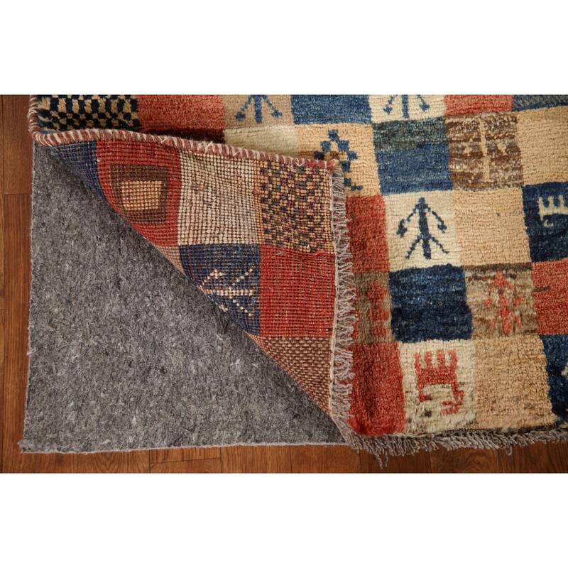 Tribal Checkered Gabbeh Persian Vintage Area Rug Handmade Wool Carpet - 3'4"x 5'1"