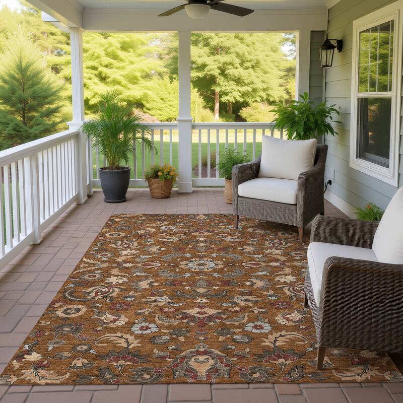 Machine Washable Indoor/ Outdoor Traditional Lanelle Chantille Rug - Paprika - 9' x 12'