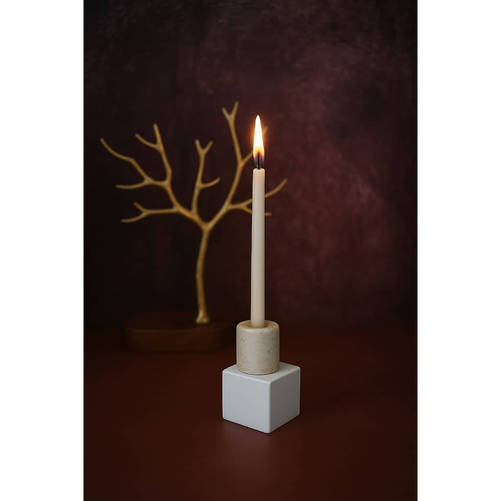 Travertine T-Light Small Candle Holder with Aluminum Base - 3.75" - Beige