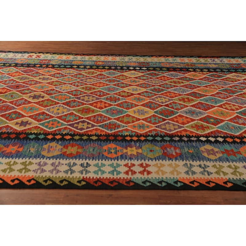 Reversible Kilim Oriental Large Rug Hand-Woven Wool Carpet - 10'2"x 16'9"