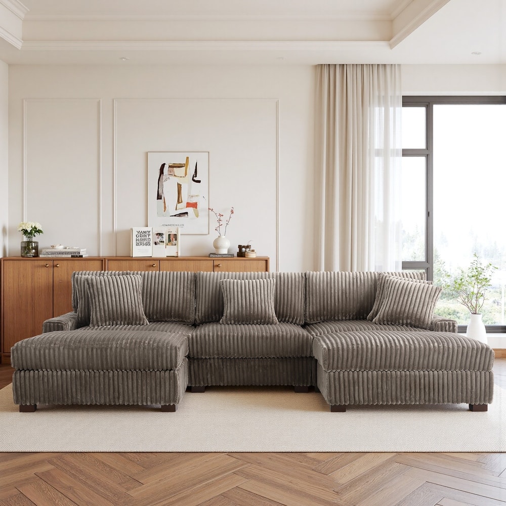 114.5" W Upholstered Sectional Modular Sofa with 2 Ottomans