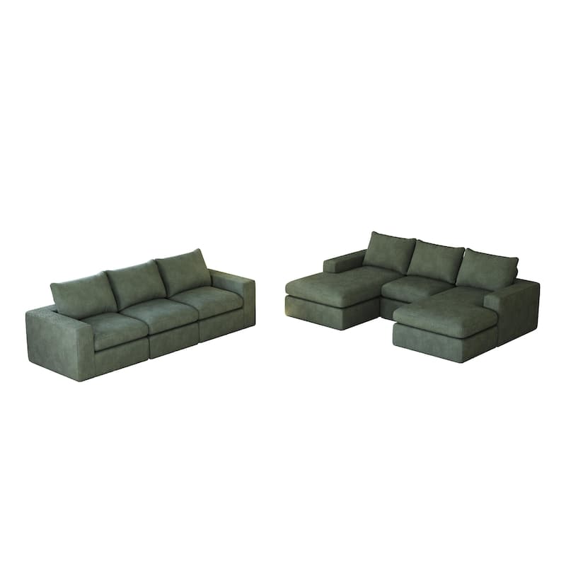 99" Corduroy L-Shaped Sectional Sofa with Chaise Lounge, 3 Pillows and No Assembly Required