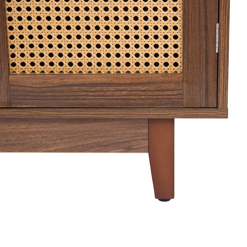 Wood TV Stand for up to 60" TVs with Four Rottan Doors