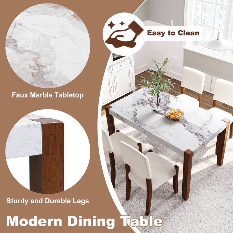 46.5" Modern Dining Table, Rectangular Faux Marble Style Table with Sturdy Wood Legs, Easy to Clean Rectangular Kitchen Table