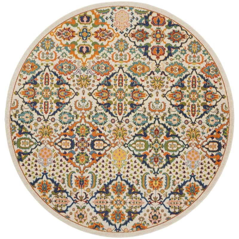 Siba Power Loomed Geometric Floral Area Rug By HomeRoots - 8' Round