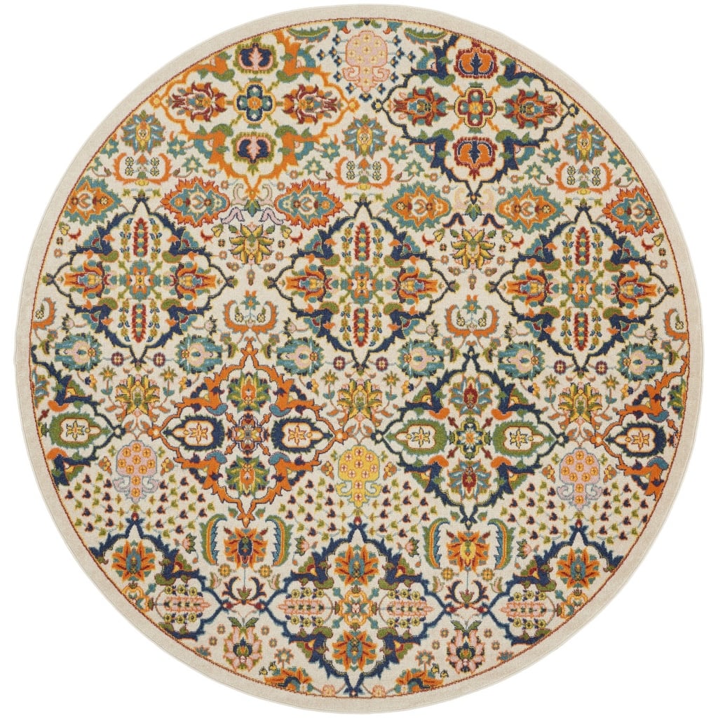 Siba Power Loomed Geometric Floral Area Rug By HomeRoots - 8' Round