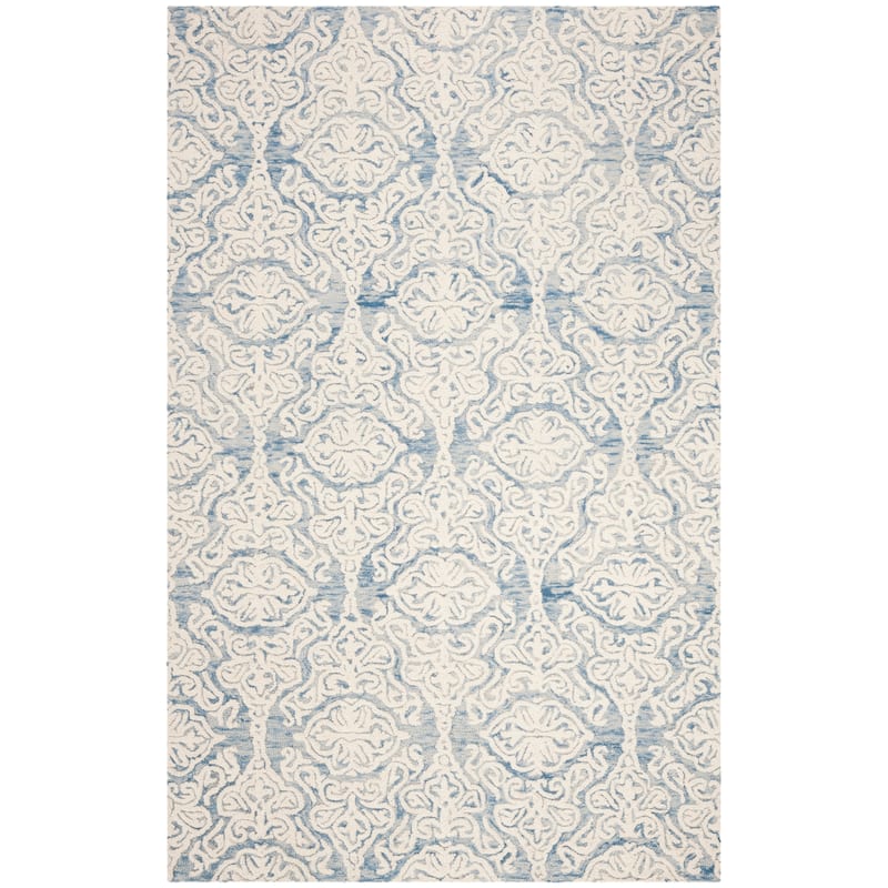 SAFAVIEH Handmade Blossom Mahalia Modern Floral Wool Rug - 4'x4'Square - Blue/Ivory