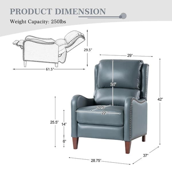 dimension image slide 13 of 19, HULALA HOME Brigida Cigar Genuine Leather Manual Recliner with Nailhead Trim