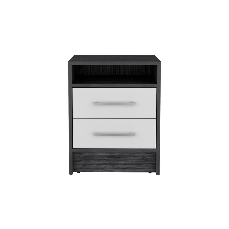 19.9" Light Gray Nightstand with 2 Drawers and Open Shelf, Smooth Metal Hardware