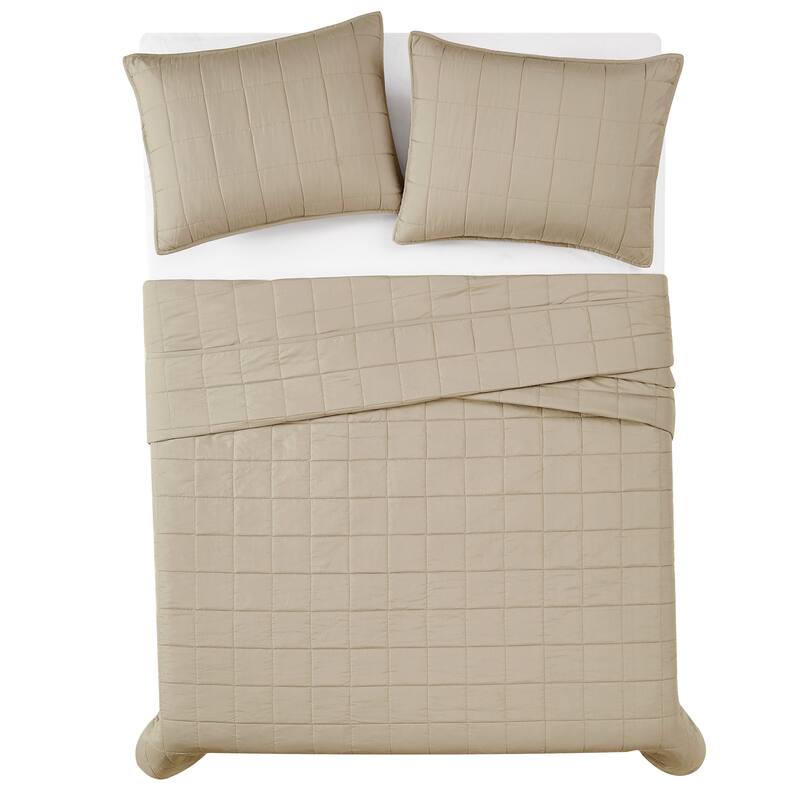 London Fog Garment Wash Solid 3 Piece Quilt Set