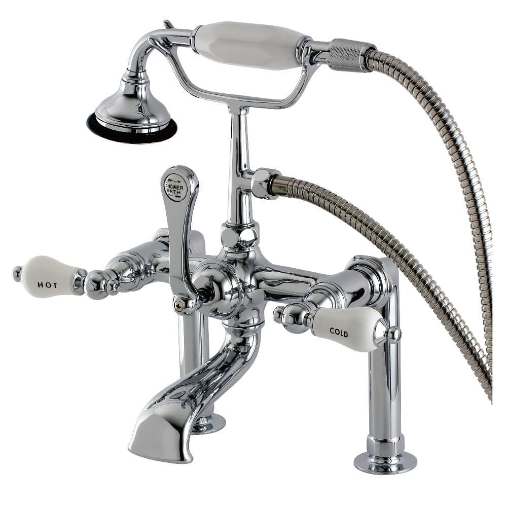 Kingston Brass Aqua Vintage Deck Mounted Roman Tub Filler with - Polished Chrome