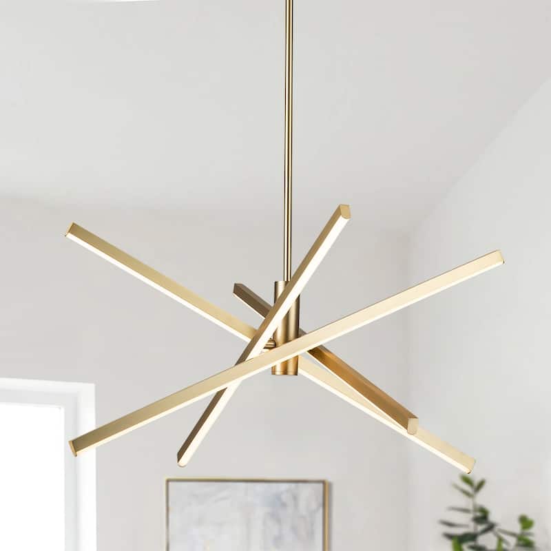 Black/ Gold Modern Aluminum LED Chandelier Linear Sputnik Ceiling Pendant Light for Living/ Dining Room/ Kitchen