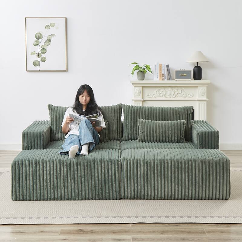 87'' Oversized Corduroy Chaise Lounge with Removable Ottoman Bench, Modular Sleeper Sofa Couch