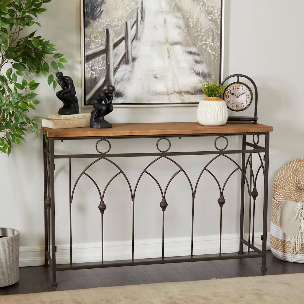 Brown Metal Farmhouse Console Table - 46 x 14 x 31