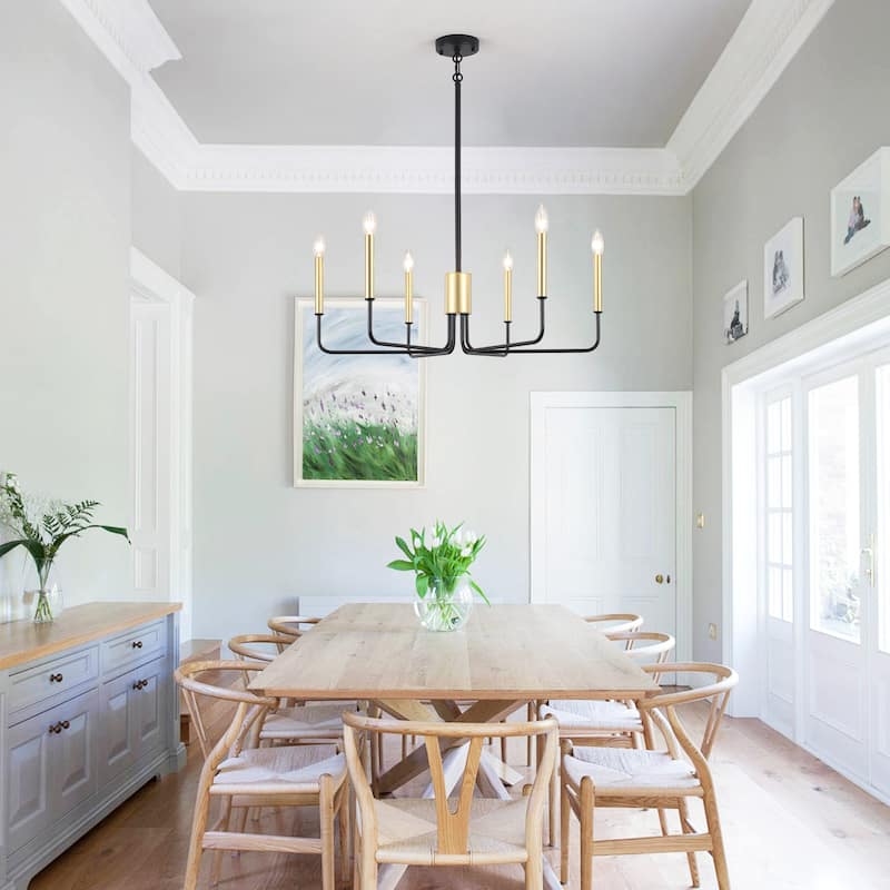 Modern 6-Light Simple Candle Chandelier for Kitchen Island, Living Room, Bedroom, Foyer