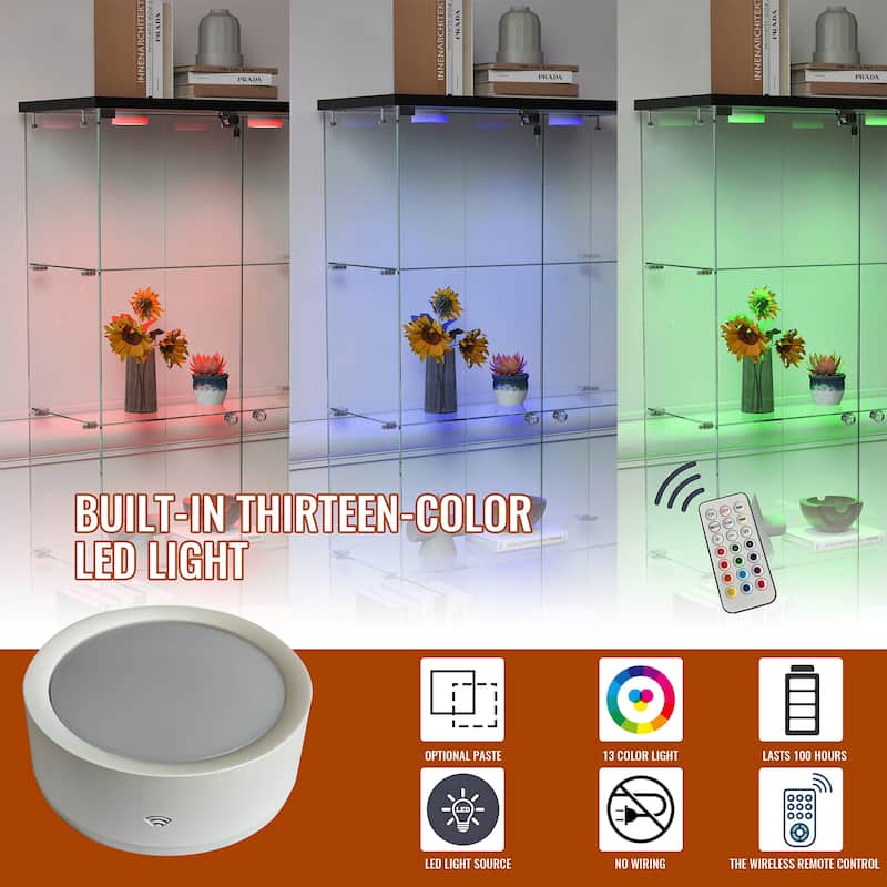 65.9" Modern Glass Display Cabinet with LED Lights, 2 Lockable Drawers & 4 Shelves, Curio Storage Case