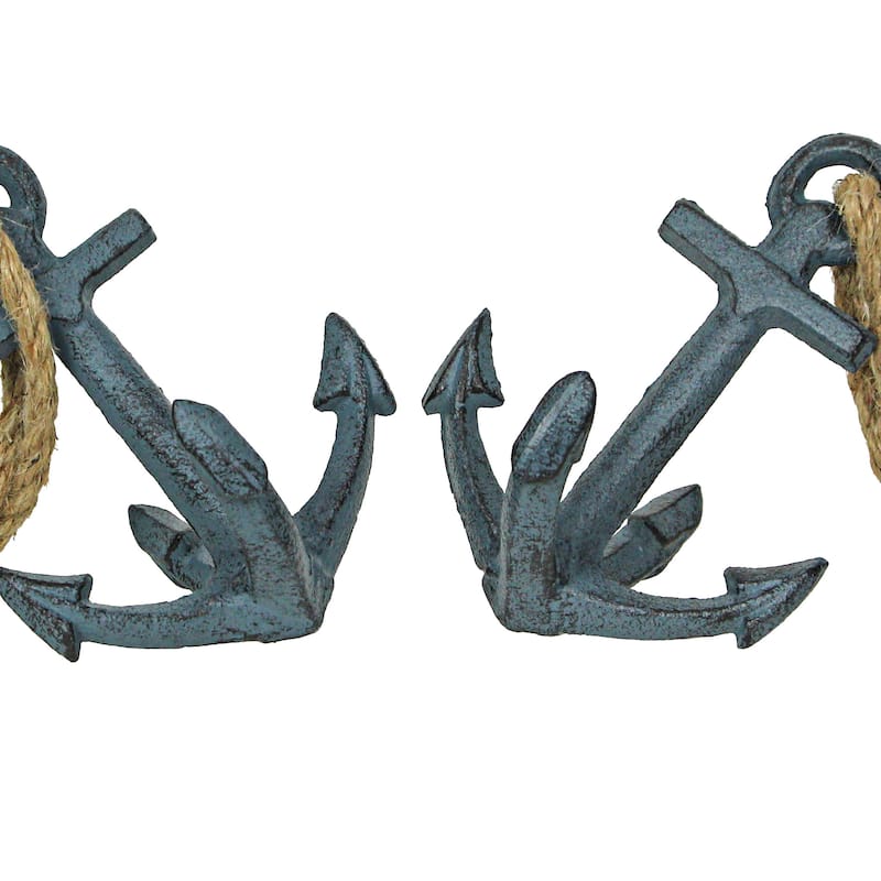 Set Of 2 Cast Iron Ship Anchor Bookends Nautical Home Decor Sculptures - 4.75 X 4.5 X 3.25 inches