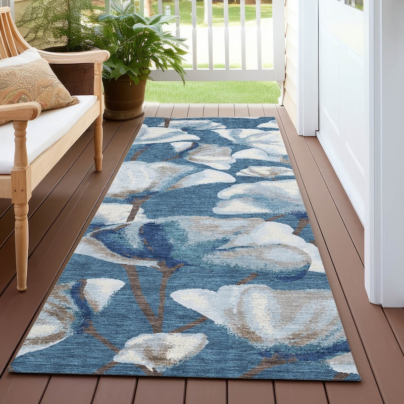 Machine Washable Indoor/ Outdoor Floral Love Chantille Rug - Blue - 2'3" x 7'6"
