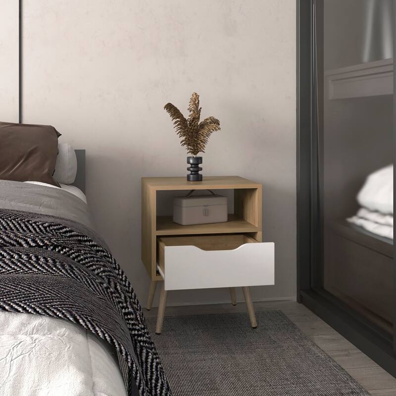 Compact 21-Inch High Nightstand with One Drawer and Open Shelf for Modern Bedrooms - White Natural - 1-drawer