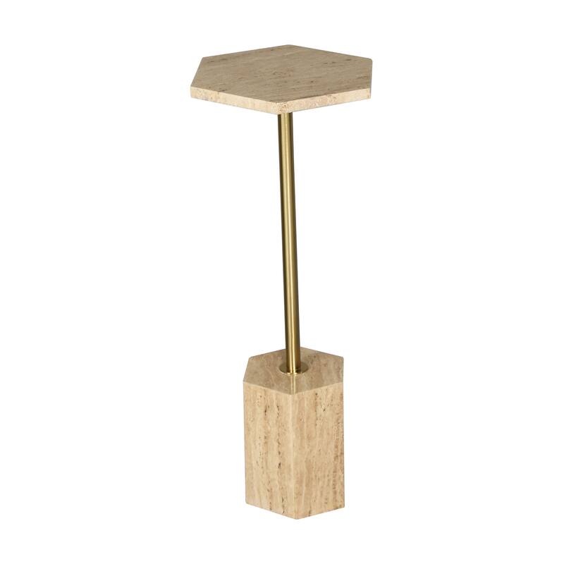 Pinon Modern Marble & Wood Round Drink Table, 10"W x 10"D x 22"H, by Sevita