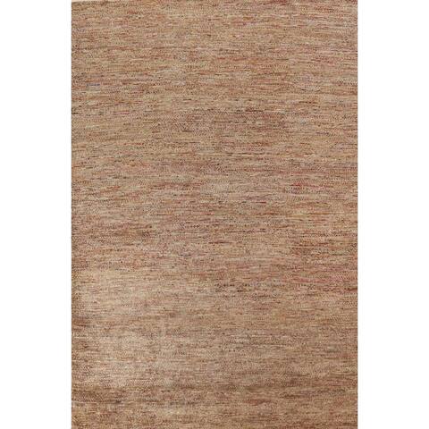 Abstract Brown Contemporary Area Rug Hand-knotted Living Room Carpet - 9'10" x 13'5"