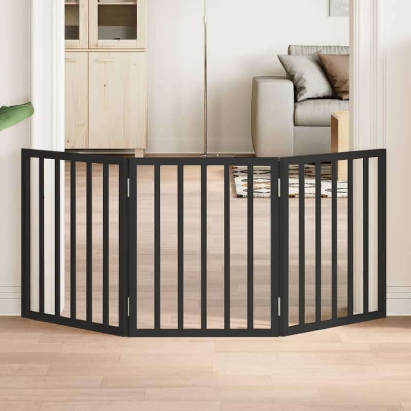 vidaXL Dog Gate Foldable Poplar Wood - Black(1)