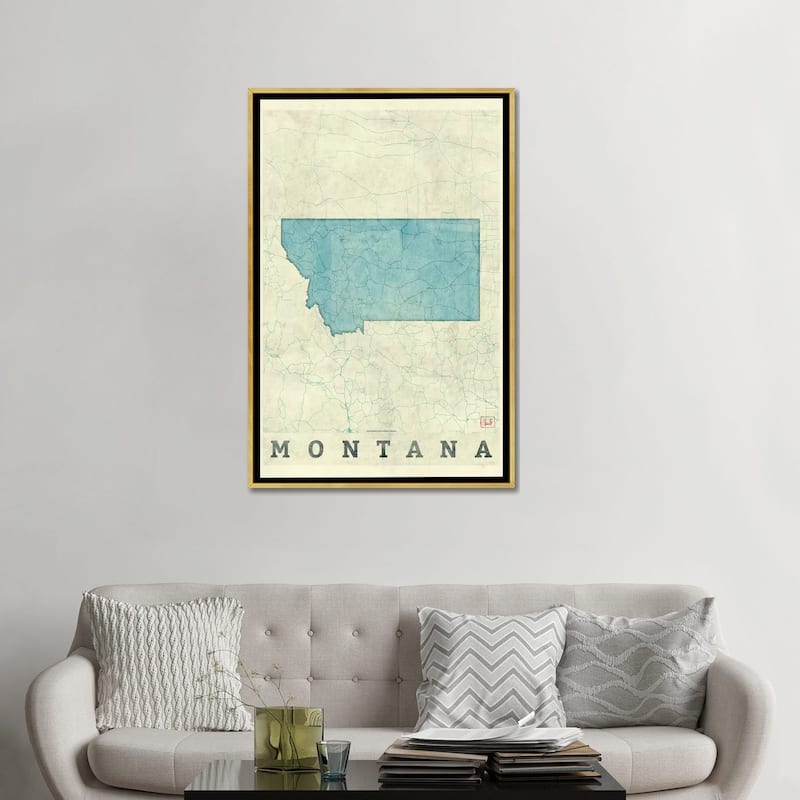 iCanvas "Montana Map" by Hubert Roguski Framed Canvas Print