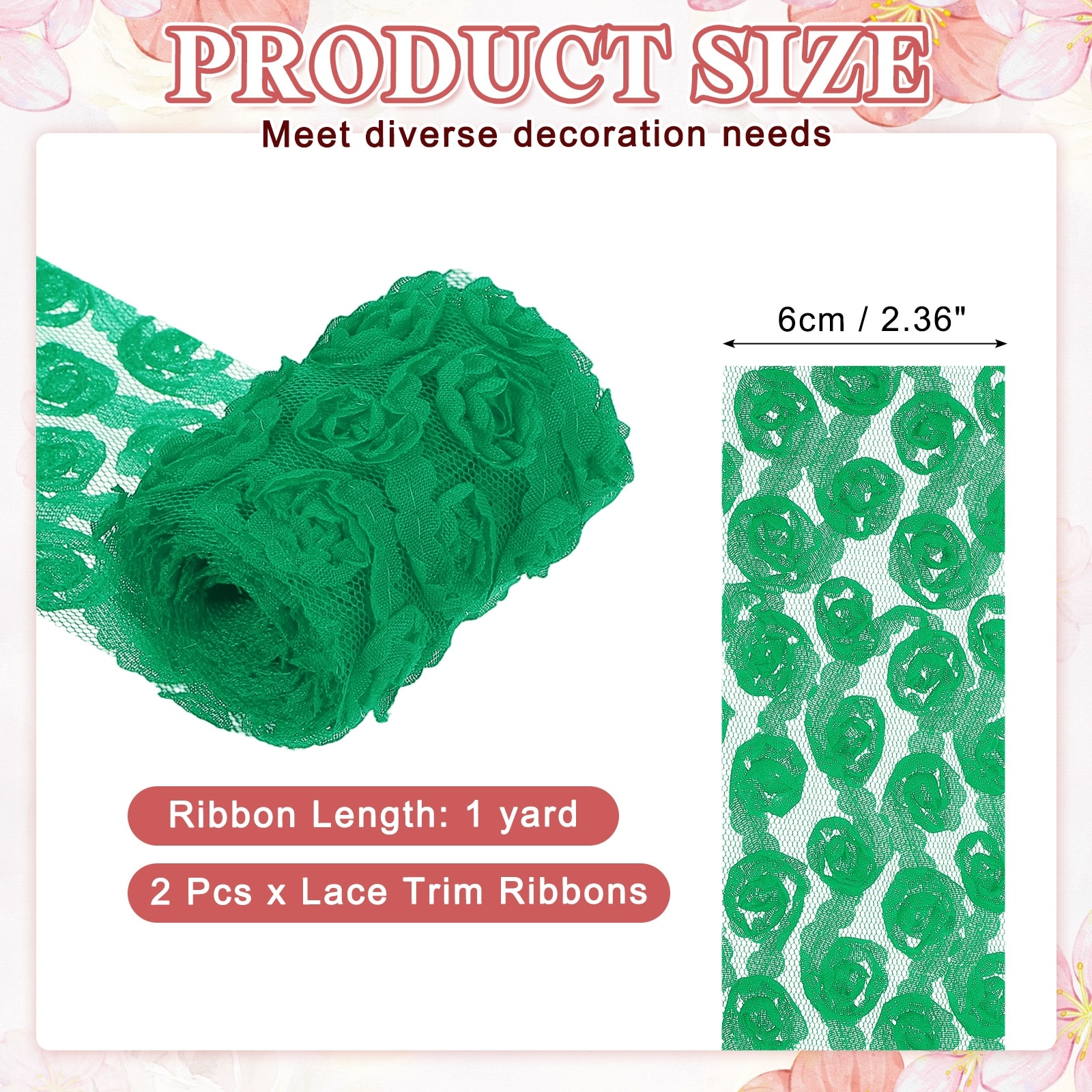 Lace Trim Ribbon, Rose Floral Embroidery Ribbons Edge Trimming for Sewing, Wedding Dress, DIY Crafts, Decoration Accessories