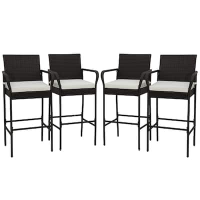 Gymax 4PCS Patio PE Wicker Bar Chairs Counter Height Barstools With
