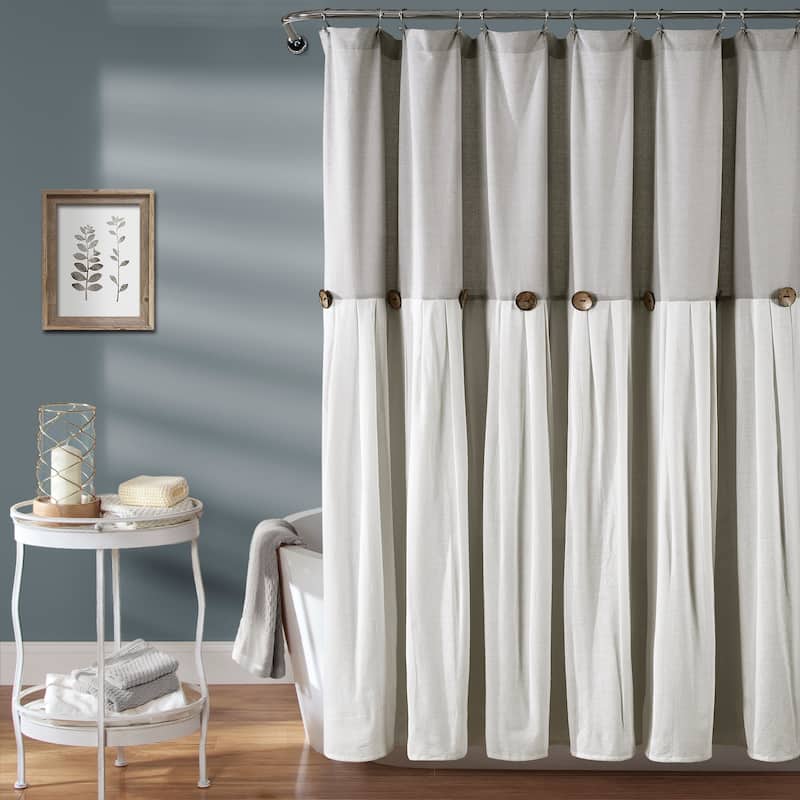 Lush Decor Two-tone Linen Button Shower Curtain - Gray & White - 72" x 72"