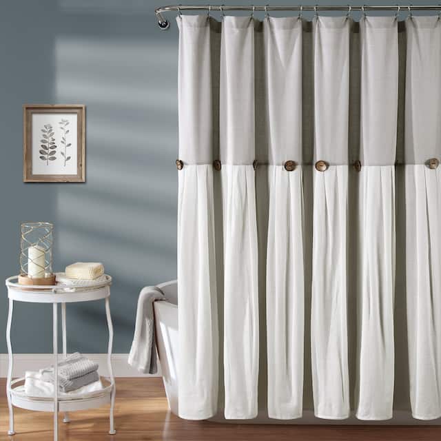 Lush Decor Two-tone Linen Button Shower Curtain - Gray & White - 72" x 78"